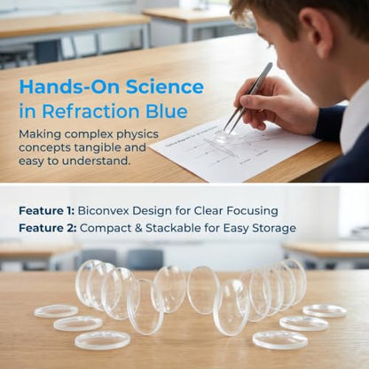 Cabilock 60pcs Transparent Convex Lens 0.98 in Biconvex Optical Lens Set for Physics Education Science Teaching Tools Laboratory Experiments Light Bending Demonstrations