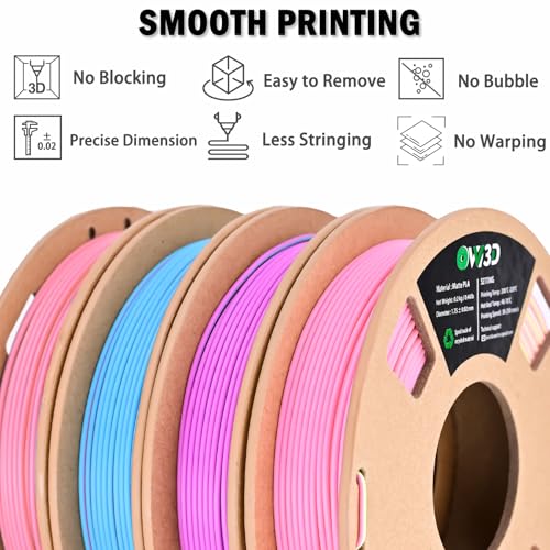 OVV3D PLA 3D Printer Filament Bundle, Matte Tri & Dual Color Filament - color: Blue Pink Purple Yellow