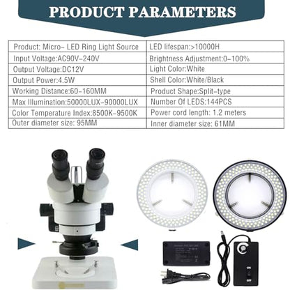 TreochtFUN Microscope 144 Led Ring Light Adjustable Illuminator - color: Black