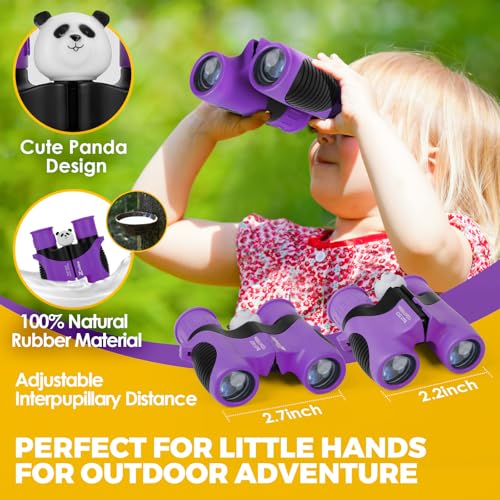 Binoculars for Kids, Toys for 3-12 Year Old Girls and Boys, Bird Watching Hiking 4 5 6 7 8 9 Year Old Girl Boy Christmas Birthday Gifts, Outdoor Toys for Kid Set with Magnifying Glass & Compass - color: Purple