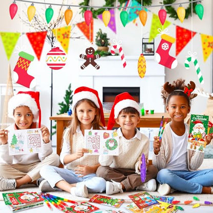 BenLouis 24 Christmas Mini Coloring Books with 24 Crayons for Kids Bulk - style: Christmas