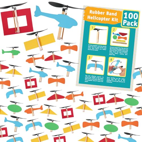 Rubber Band Helicopter Kit, 100-Pack - Bulk STEM Kits for Schools - size: 100 Pack