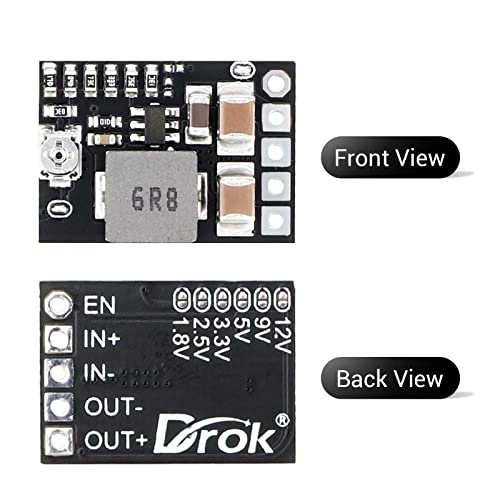 DROK 1.8V/2.5V/3.3V/12V/9V/5V Buck Converter Adjustable Pack of 5 - color: Black