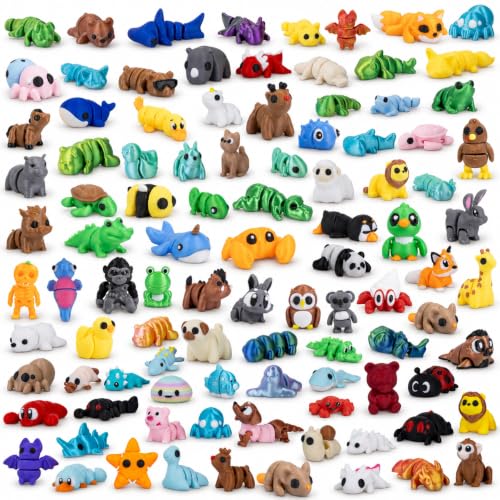 150 PCS 3D Printed Animals, Mini Animal Figurines Bulk, Articulated Flexible Fidget Toys, Cute Desk Pets for Kids, Party Favors, Classroom Rewards, Goodie Bags, Birthday Gifts - color: Blue