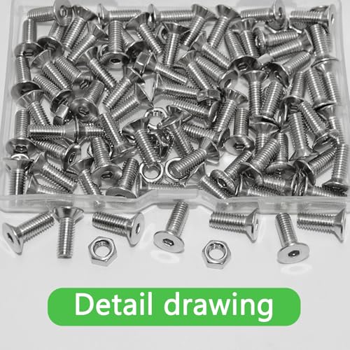 120Pcs M5x14 Flat Head Socket Cap Screws Countersunk Bolts, Allen Socket Drive, Stainless Steel 18-8 (304), Full Thread, Bright Finish - size: M5x14