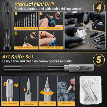 3D Printer Accessories for Beginners & Hobbyists, All-in-One 3D Printer Tools Kit with Deburring Tool, Scrapers, Nozzle Cleaning, Works with Bambu Lab, Ender 3, Kobra, FDM/SLA Printers