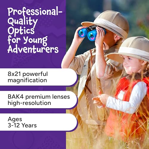 Think Peak Green Binoculars Science Toy for Kids Ages 3-12 Years - Real Compact Outdoor Adventure & STEM Educational Nature Hiking Explorer for Bird Watching, Camping Children’s Birthday Gift - color: Green