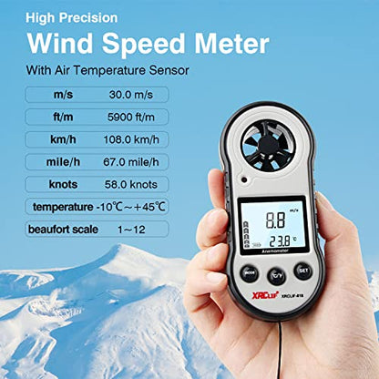 Digital Wind Speed & Temperature Anemometer, handheld Wind Gauge for Shooting, Windsurfing, Hunting - Gray - color: Gray