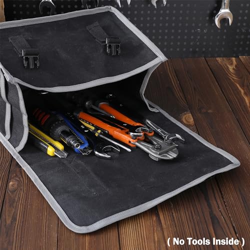 Tool Organizer Bag | 1 Large Pocket Storage Pouch & 2 Side Pockets & Canvas Handle, Heavy Duty 16oz Waxed Canvas Tote Bag, Reusable Tool Carrier for Hand Tools - 11.5"L x 6"W x 7.5"H - Black - color: Black