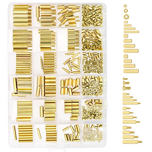 HELIFOUNER 422 Pieces M2 M2.5 M3 Male Female Hex Brass Spacers Standoffs Screws Nuts Assortment Kit, Threaded Pillar for Printed Circuit Board Motherboard - size: M2 M2.5 M3 Brass Standoff Set