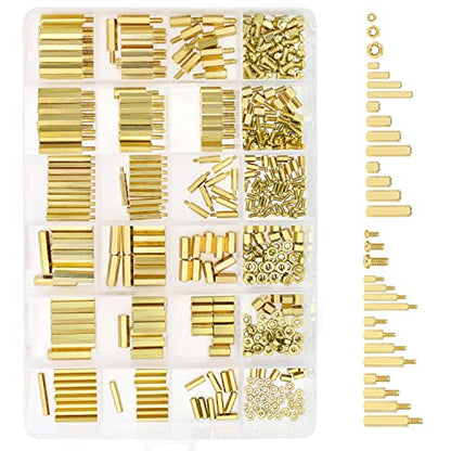 HELIFOUNER 422 Pieces M2 M2.5 M3 Male Female Hex Brass Spacers Standoffs Screws Nuts Assortment Kit, Threaded Pillar for Printed Circuit Board Motherboard - size: M2 M2.5 M3 Brass Standoff Set