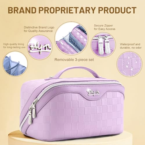 BOYATU Travel Makeup Bag Organizer: 180°Open-Flat 3 Pcs Make up Bags Set - color: 01-C-Purple