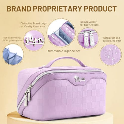 BOYATU Travel Makeup Bag Organizer: 180°Open-Flat 3 Pcs Make up Bags Set - color: 01-C-Purple