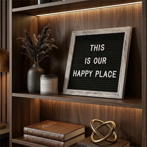 C CRYSTAL LEMON Felt Letter Board 10x10 Inches – 336 Letters, Numbers & Symbols – Rustic Black Message Board with Wood Frame, Wall Mount & Display Stand - color: Rustic Black