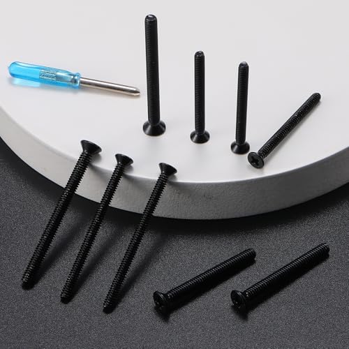 126Pcs Long Electrical Outlet Screws, #6-32#8-32 Wall Plate Switch Screws, Flat Head Phillips Machine Screws for Outlets, Light Switches & Deep, 304 Stainless Steel Black, with Tool - color: Black, size: #6#8 126Pcs