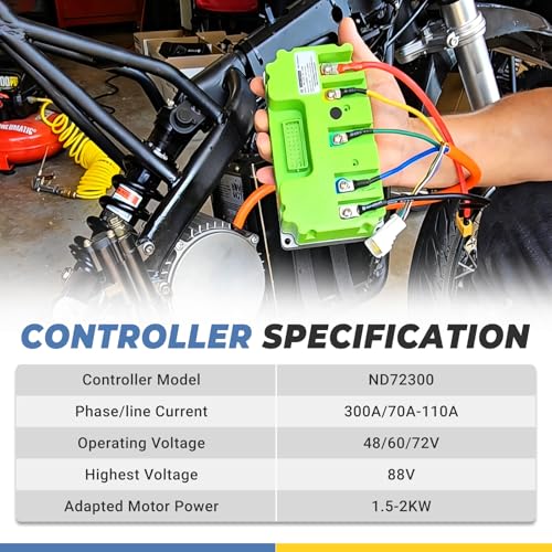72V ND72300 Upgraded Fardriver Controller BLDC, 300A Programmable High Power Brushless DC Motor Sine Wave Controller Fit for Electric Motorcycle Motor E-Bike Scooter Motor