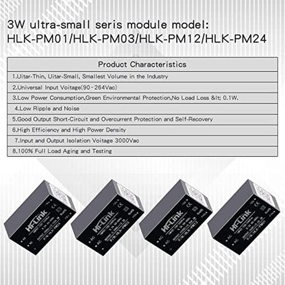Mini Step-Down Power Supply Module, Intelligent Home Switching Power Module AC-DC Isolated Power Module 220v to 3.3v, HLK-PM03 DC Power Module AC DC Converter 220V to 3.3V（3PCS） - style: HLK-PM03