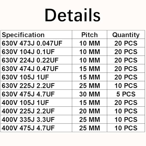 10pcs 400V 225J 2.2UF CB22 Metallized Polypropylene Polyester Film Capacitors Kit - style: 400V 225J 2.2UF