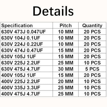 20pcs 400V 105J 1UF CB22 Metallized Polypropylene Polyester Film Capacitors Kit - style: 400V 105J 1UF