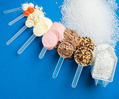 Plastic Measuring Scoop, (6.5 cc | 6.5 mL) Long Handle Spoons for Powders, Granules, Coffee, Pet Food, Baking Supplies, Protein and Other Dry Goods, BPA Free (Set of 5) - size: 6.5 cc | .5 Tablespoon | 1.5 Teaspoon | 6.5 mL