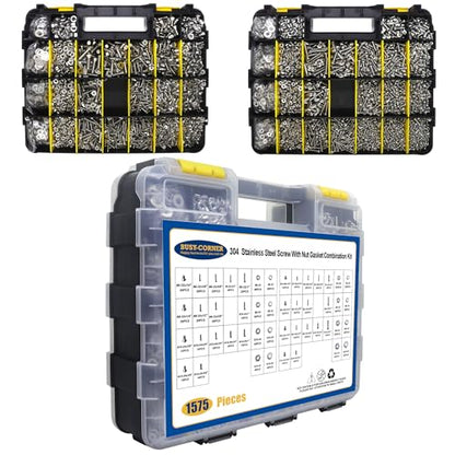 1575 PCS Nuts and Bolts Assortment Kit, Stainless Steel Phillips Pan Head & Flat Head Screws, Assorted Nuts Bolts Washers with Double Sided Organizer Box