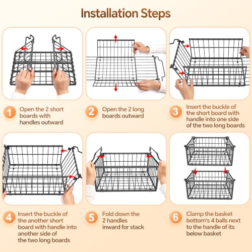 Freezer Organizer Bins, 3 Pack Enlarged Baskets for 5-9 Cu.FT Deep Freezer - color: black 3 pack