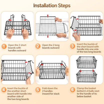 Freezer Organizer Bins, 6 Pack Enlarged Baskets for 5-9 Cu.FT Deep Freezer - color: black 6 pack