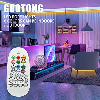 LED Rope Lights 50ft/15m RGB Dimmable Strip Lighting Kit, Flexible 450 LED, 110V, Waterproof, Male and Female Connectors, Power Plug Built-in Fuse Design, Infrared Remote Control - size: 15M