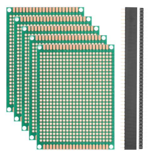 5Pcs 8x6cm PCB Prototype Board w 40-Pin Headers, Green - size: 8x6cm(2.54mm Pitch/1.5mm T)