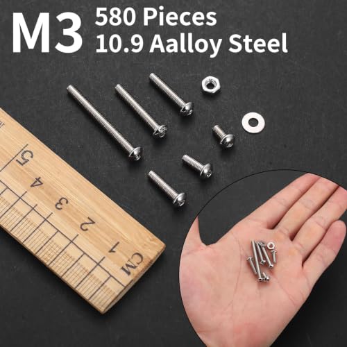 580 PCS M3 Screws Assortment Kit, Hex Button Head Screws with M3 Bolts Set - size: M3