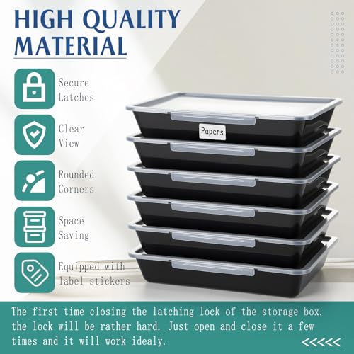 Tinlade 6 Pcs Classroom Paper Storage Bins with Lids, 13x10, Black - color: Black