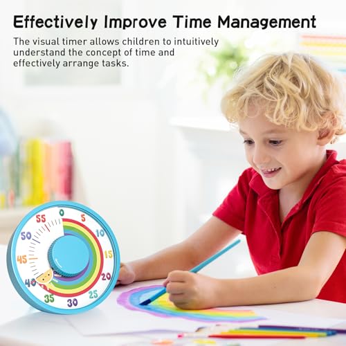Secura 60-Minute Rainbow Visual Timer 6-Inch Mechanical Countdown Timers for Teaching, Meeting, Cooking, Working - Timer for Kids with Magnetic Backing (Blue) - color: Rainbow & Sun Blue