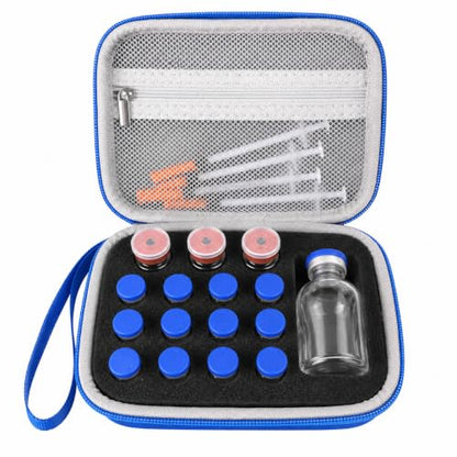 17 Slots Peptide Insulin Vial Hard EVA Travel Case Fits 1ml-30ml Vials - color: Blue