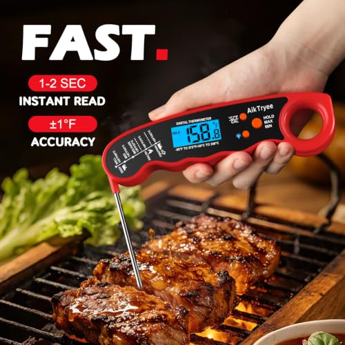 Digital Instant Read Meat Thermometer Kitchen Cooking Food Candy Thermometer for Oil Deep Fry BBQ Grill Smoker Thermometer by AikTryee - color: Red-SR807