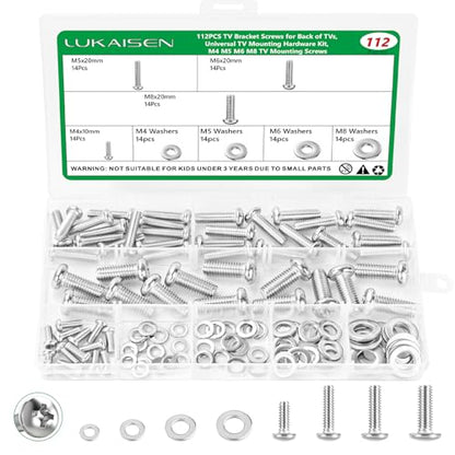 112 Pcs 304 Stainless TV Mount Screws, M4 M5 M6 M8 Bolt Washer Kit - color: 112PCS Silver