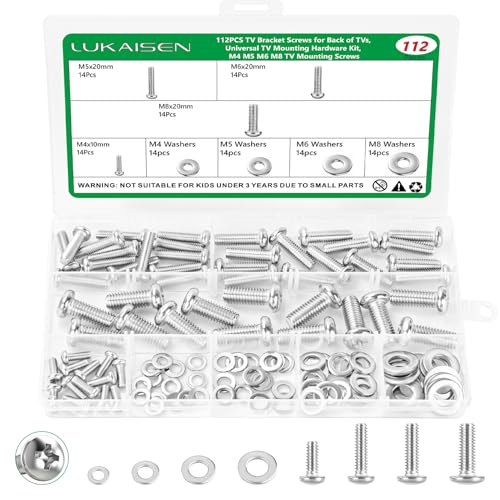 112 Pcs 304 Stainless TV Mount Screws, M4 M5 M6 M8 Bolt Washer Kit - color: 112PCS Silver