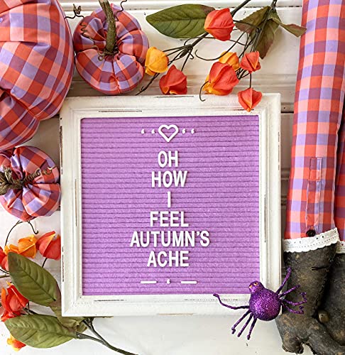 Purple Felt Letter Board Back to School Sign with Rustic Wood White Frame - Farmhouse Letter Board Sign with Stand - Baby Announcement 10x10 Felt Changeable Messages with 350 Set - color: Lilac, size: 10x10 inches