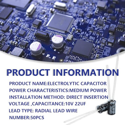 50 Pcs Electrolytic Capacitor 22uF 10V Aluminum Radial Electrolytic Capacitors - style: 10V 22uF
