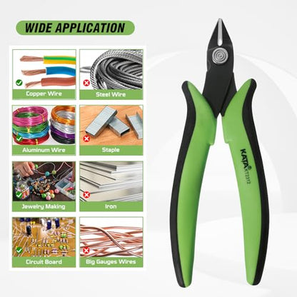 KATA Mini Flush Cutters, 5 Inch Precision Wire Cutter Plier for Electronics - color: 1 Pack 5" Green