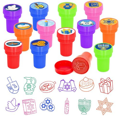 Cinrobiye 24 Pcs Hanukkah Stampers Party Favor Set, Cute Jewish Holiday Stamps for Kids Hanukkah Celebration, Classroom Rewards, Goody Bag Fillers, Holiday Party Supplies - color: Hanukkah