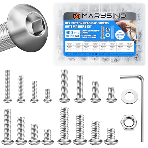 900Pcs M3 M4 M5 M6 Machine Screw Assortment Kit, 304 Stainless Steel Screws, Button Head Socket Cap Metric Bolt Assortment with Washers and Nuts, Assorted Nuts and Bolts for 3D Printer - size: 900Pcs M3 M4 M5 M6