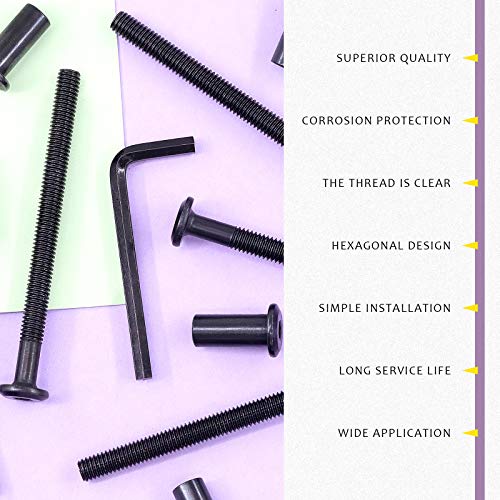Swpeet 25Pcs M6x80mm Carbon Steel Black Hex Drive Socket Cap Bolts Barrel Nuts Assortment Kit with 1Pcs Allen Wrench, Screw Post Fit for Furniture Countsunk Belt Buckle Leather Binding Bolts - size: M6x80mm