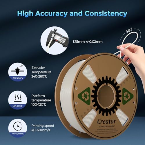Creator ASA Filament 1.75mm 3D Printer Filament 1KG, UV & Heat & Weather Resistant ASA 3D Printing Filament, Perfect for Printing Outdoor Functional Parts, Dimensional Accuracy +/-0.02mm (Natural) - color: Asa Natural