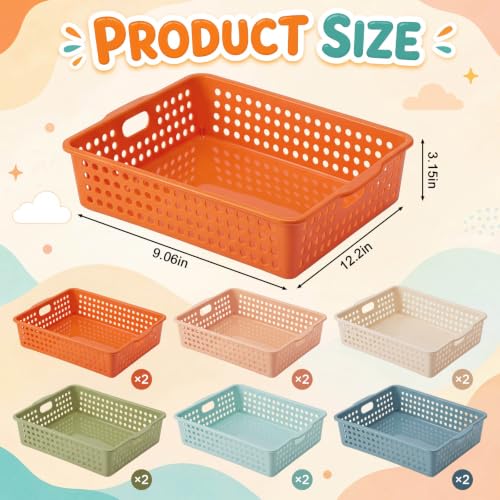 12 Pack Turn in Trays for Classroom, Stackable Plastic Paper Baskets with Handles, Letter Size A4 Teacher Desk Organizer Bins for Classroom Organization (Boho Colors) - color: Boho Colors