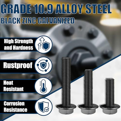 400PCS Metric Flange Bolt Assortment, 10.9 Black Zinc - color: Black KIT -400PCS