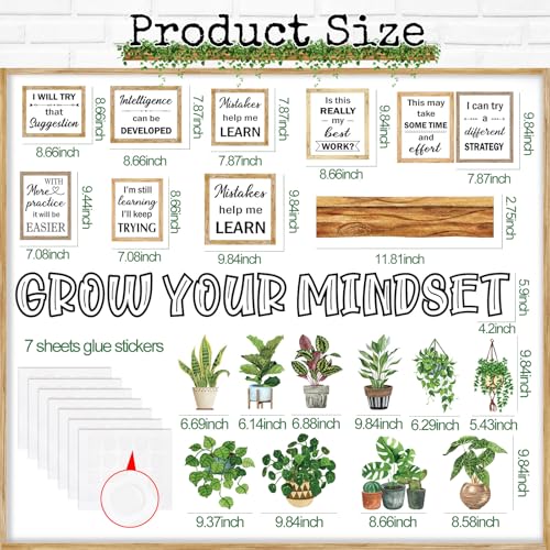 Qilery Bookshelf Bulletin Board Set Grow Your Mindset Motivational Decor - style: Grow Your Mindset