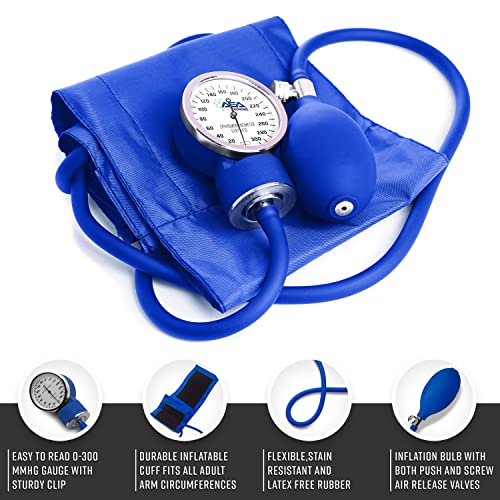 ASA TECHMED Nurse Essentials Professional Kit with Handheld Travel Case | 3 Part Kit Includes Adult Aneroid Sphygmomanometer Blood Pressure Monitor, Stethoscope, Diagnostic Otoscope (Blue) - color: Blue