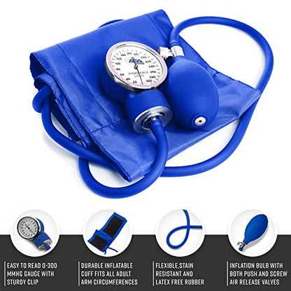 ASA TECHMED Nurse Essentials Professional Kit with Handheld Travel Case | 3 Part Kit Includes Adult Aneroid Sphygmomanometer Blood Pressure Monitor, Stethoscope, Diagnostic Otoscope (Blue) - color: Blue