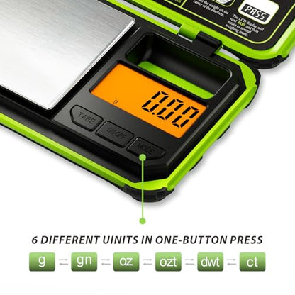 Precision Pocket Scale, 200gx0.01g Jewelry gram Scale, - color: Fluorescent green
