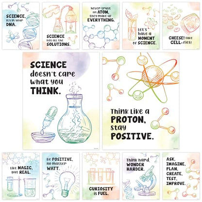 Decorably 12 Pun Chemistry Apparatus Science Posters for Classroom, 11x14in - size: 11 x 14 in